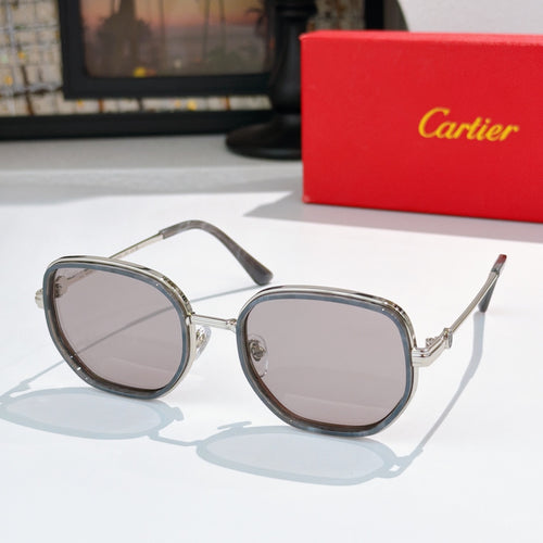 Cartier sunglasses with silver-tone round-square frames and light gray lenses