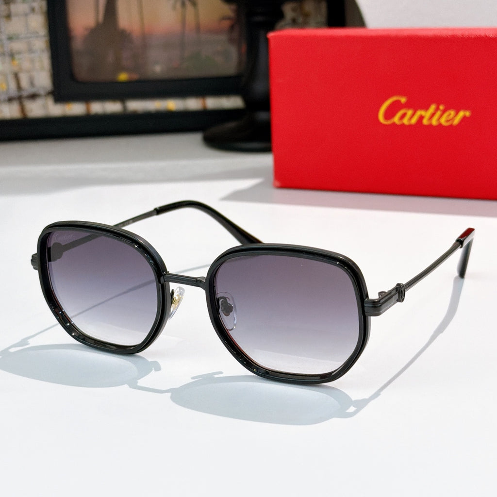 Cartier sunglasses with black frames and dark gray lenses