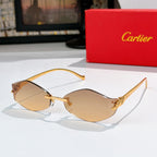 Cartier glasses with amber lenses and gold frame, cat-eye shape with slim arms