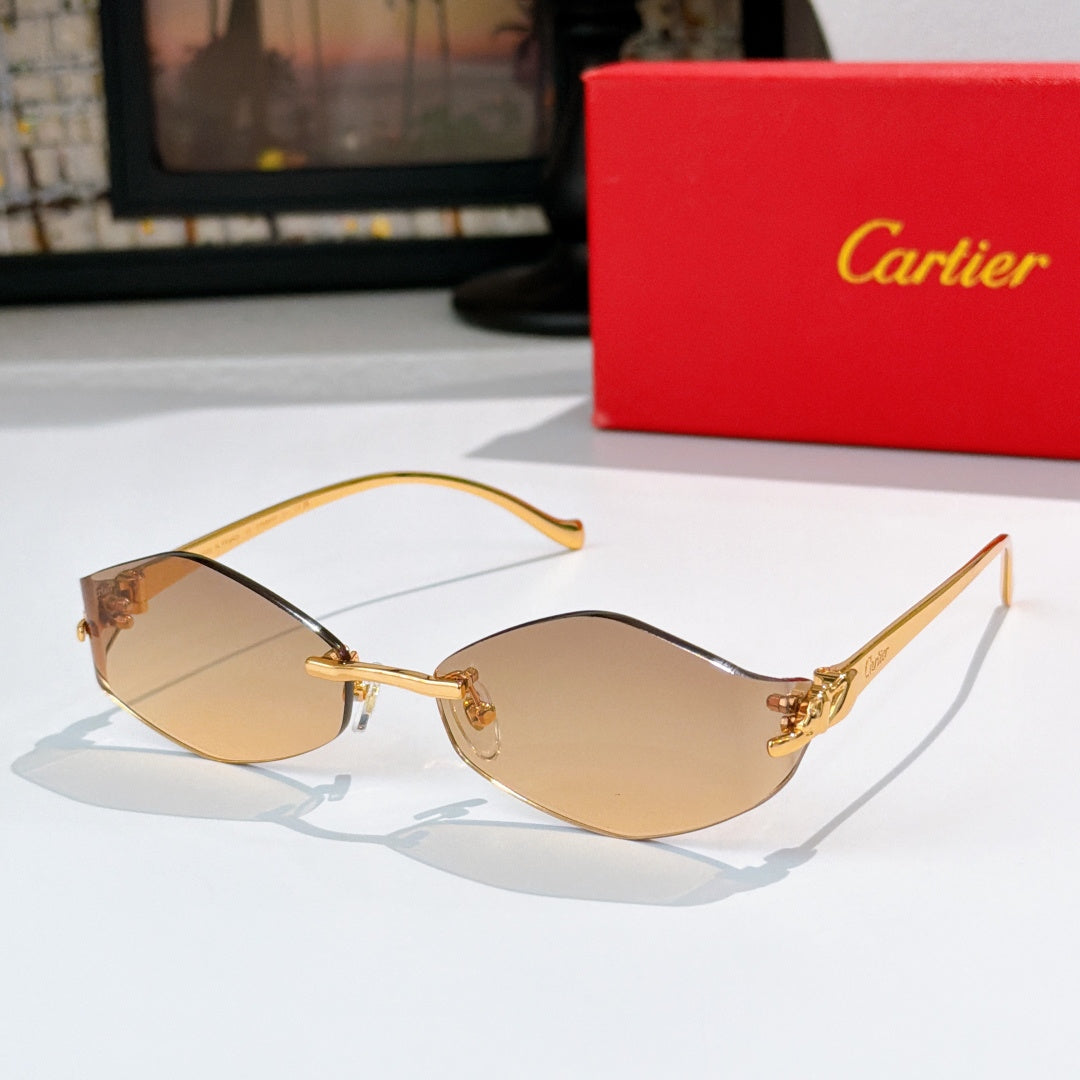 Cartier glasses with amber lenses and gold frame, cat-eye shape with slim arms