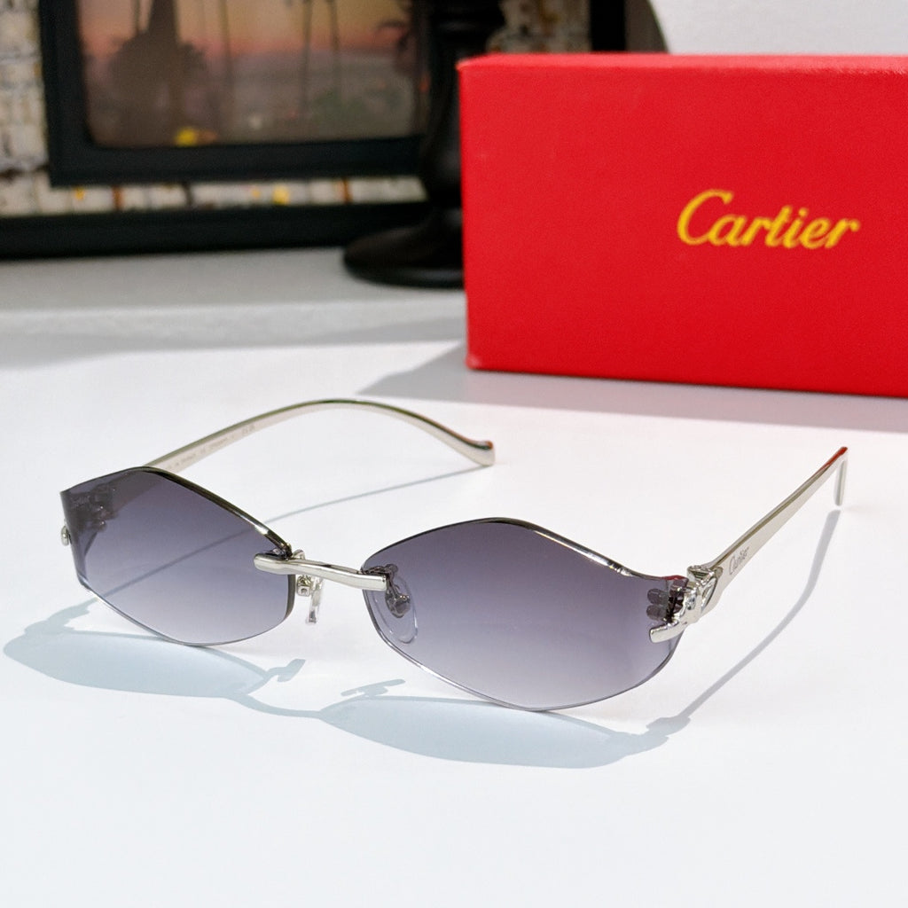 Cartier glasses with smoky gray lenses and silver frame, slim temples