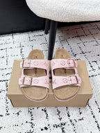 Louis Vuitton pink slide sandals, two adjustable straps with metal buckles