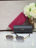 Rectangular gold-tone Cartier eyeglass frame with gray gradient lenses and black temples