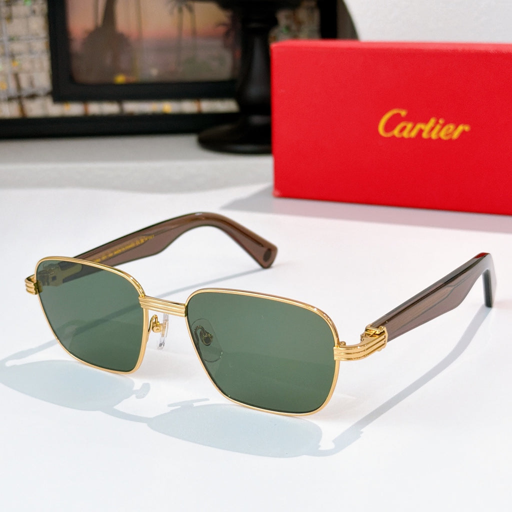 Cartier sunglasses with green lenses and gold-tone frames
