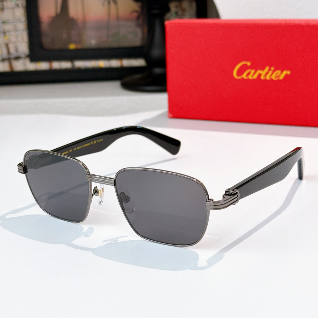 Cartier sunglasses with dark gray lenses and black frames