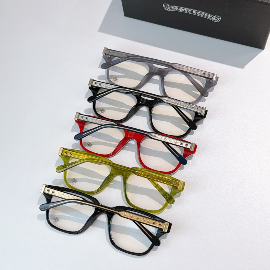 Set of multicolor full-rim eyeglasses with clear lenses: black, red, green, yellow, blue