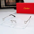 Silver-tone metal eyeglasses with clear lenses and dark temples