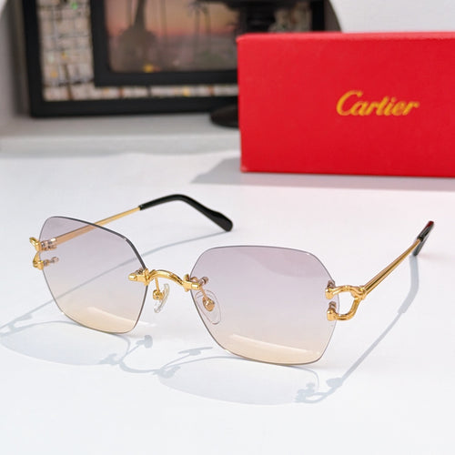 Cartier glasses with black frame, gold metal detailing, light rose tinted lenses