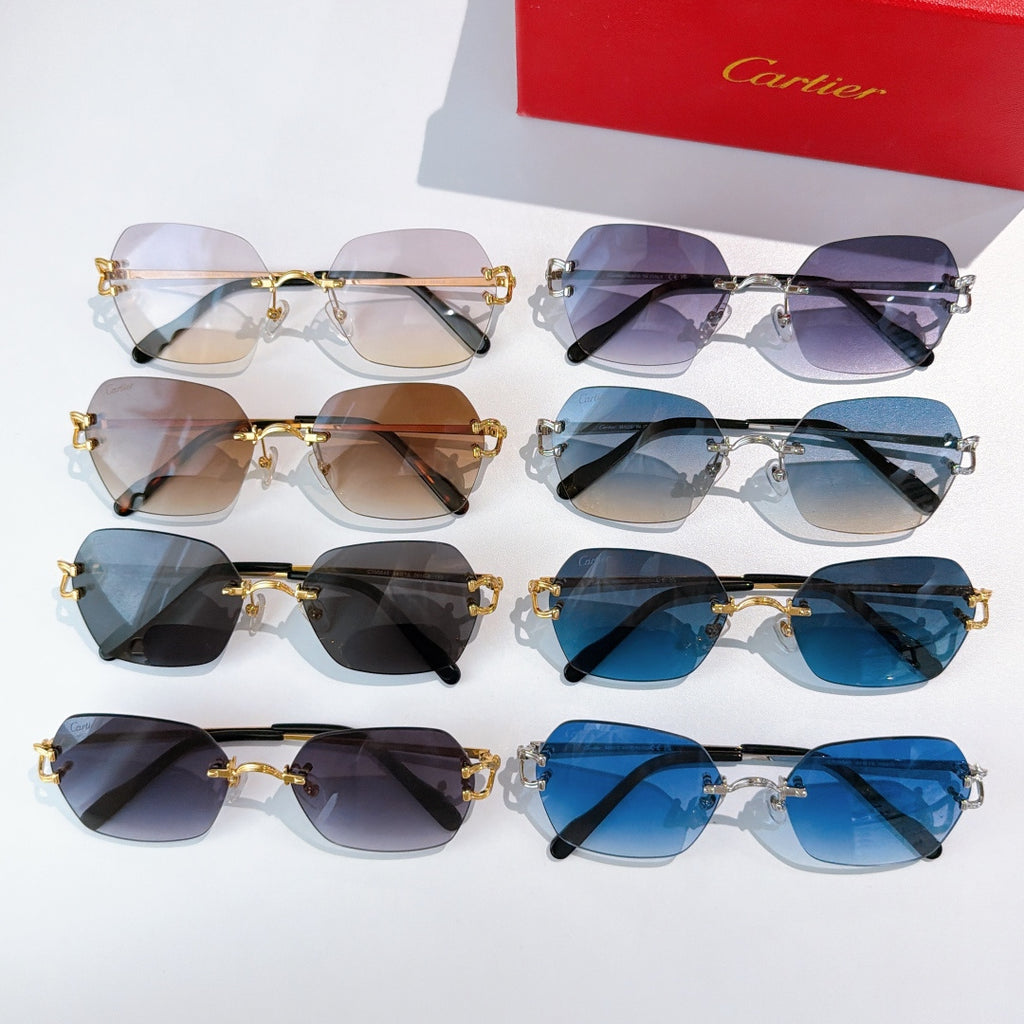 Cartier glasses set with multiple pairs, various tinted lenses, metal frames