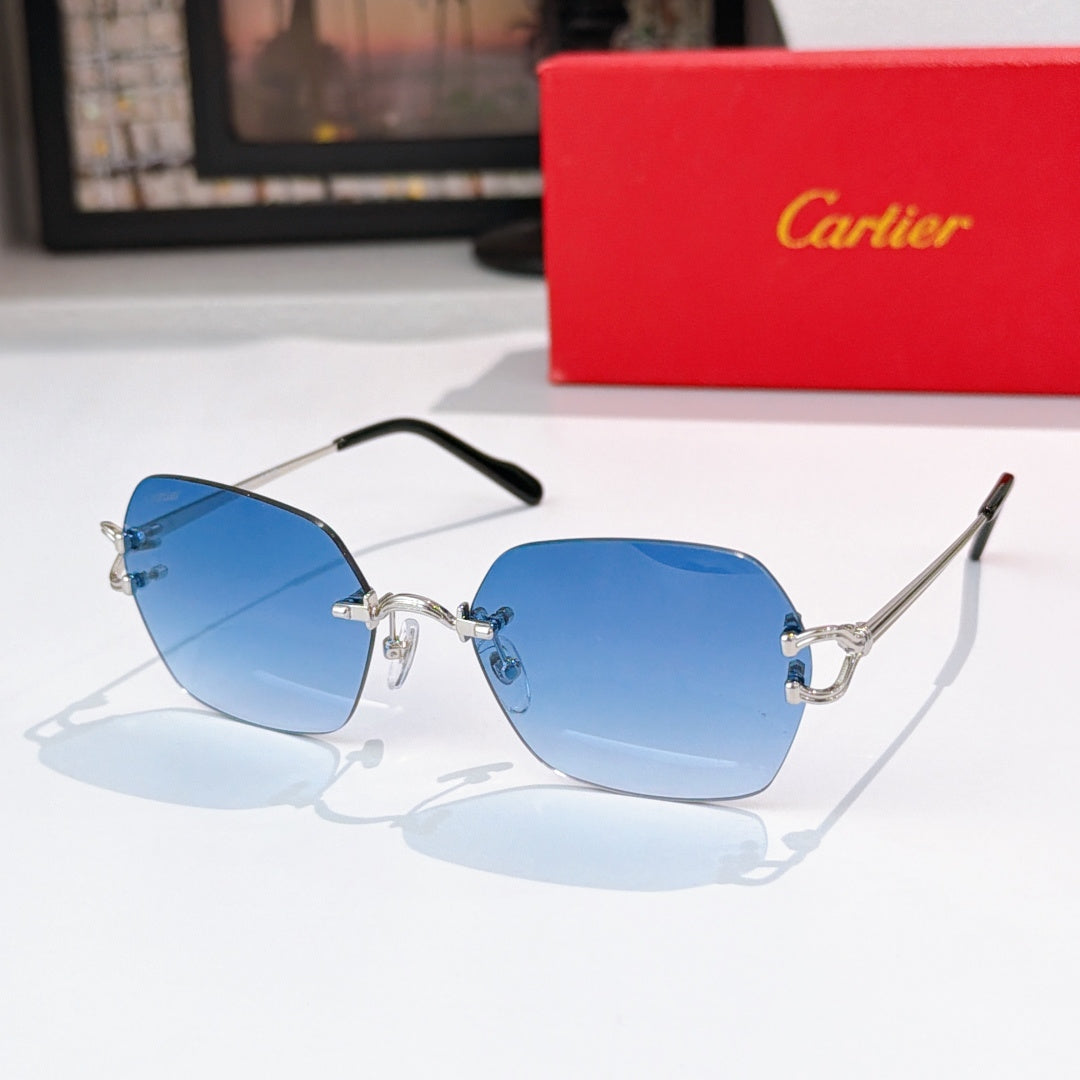 Cartier glasses with silver metal frame, blue tinted lenses