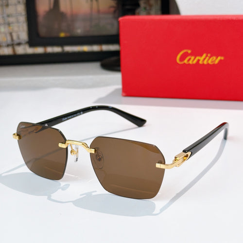 Cartier glasses with black frame and gold accents, brown tinted lenses