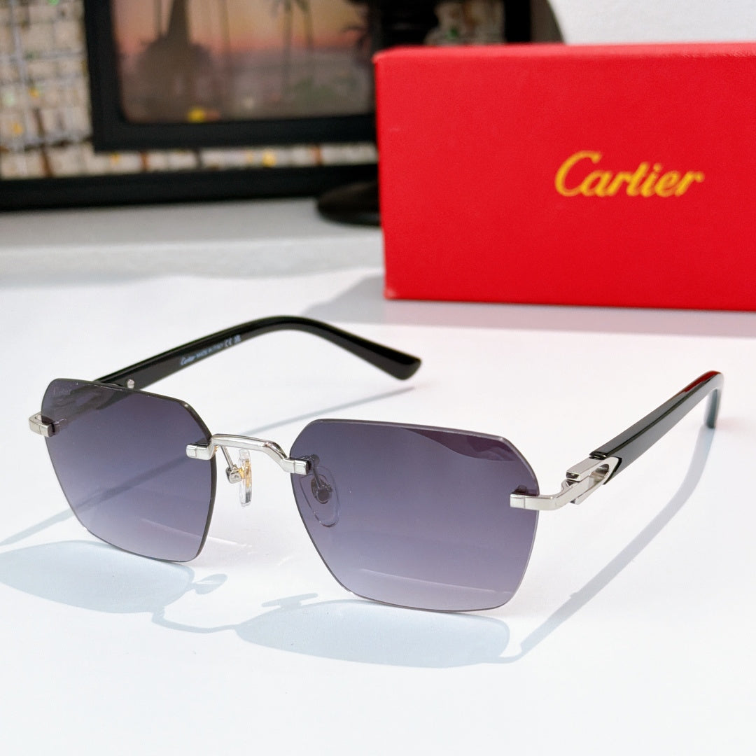 Cartier glasses with black frame and silver accents, purple tinted lenses