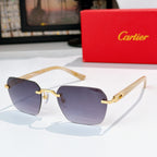 Cartier glasses with light brown frame and gold accents, purple tinted lenses