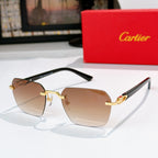 Cartier glasses with black frame and gold accents, warm brown tinted lenses