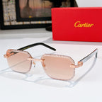 Cartier sunglasses with patterned frame, rose-gold accents, warm brown tinted lenses