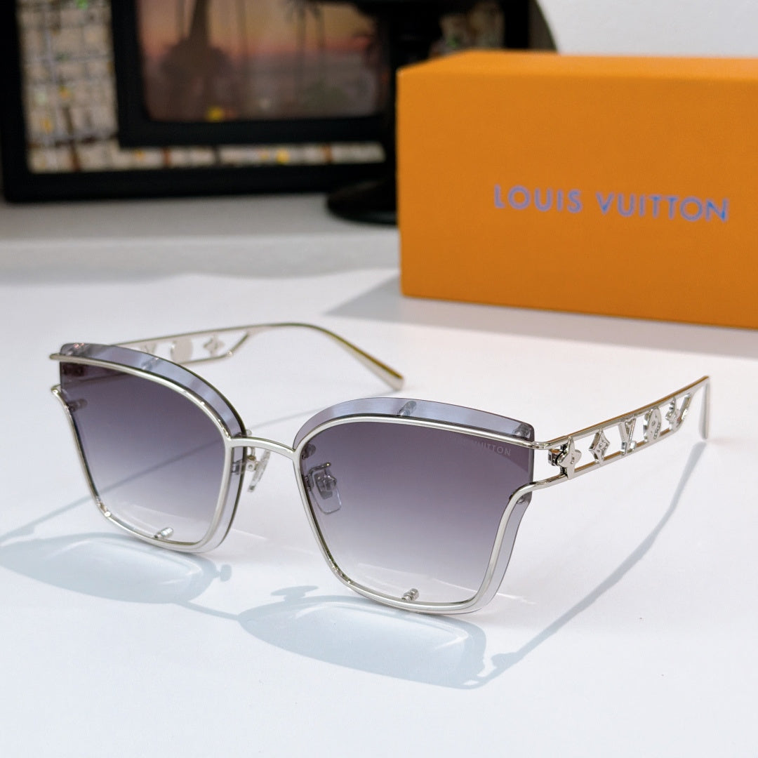 Louis Vuitton square sunglasses with silver frame and dark purple lenses