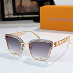Louis Vuitton square sunglasses with gold frame and dark purple lenses