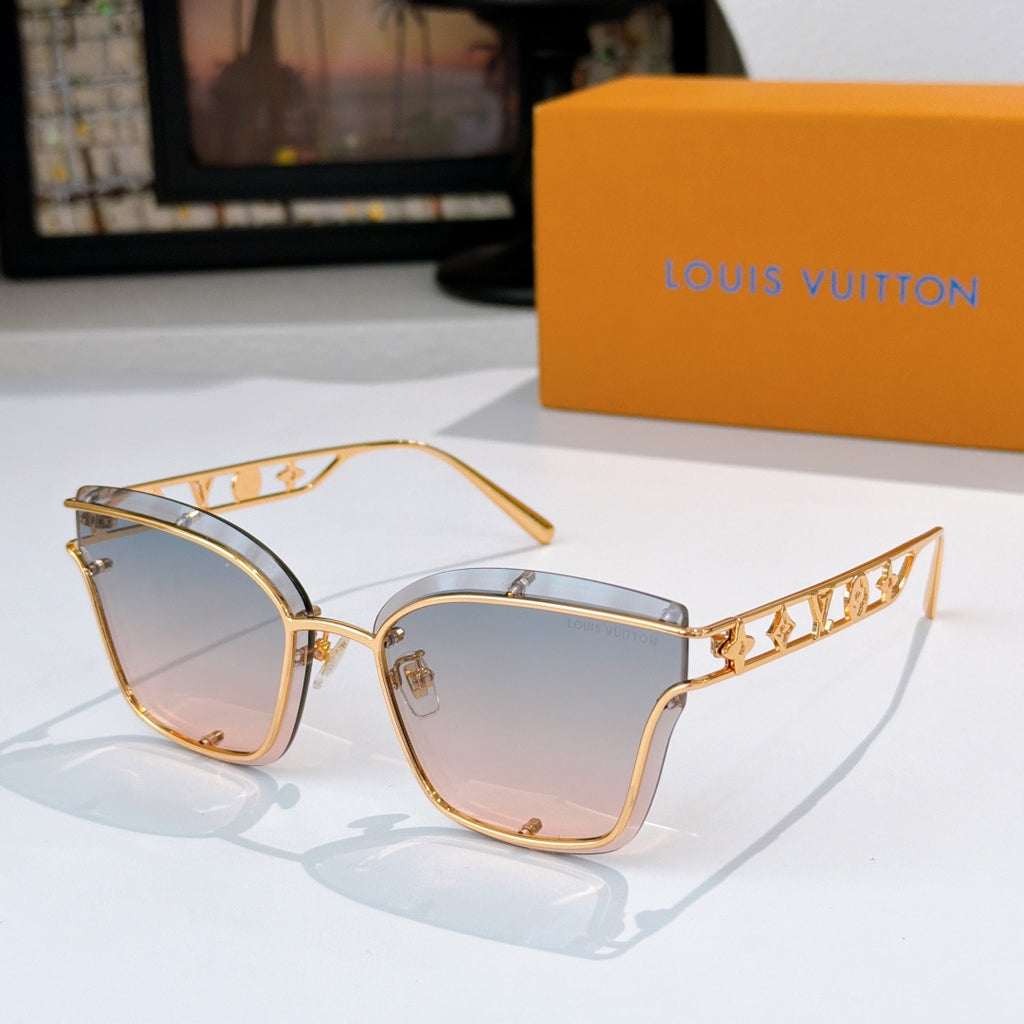 Louis Vuitton square sunglasses with gold frame and light brown lenses