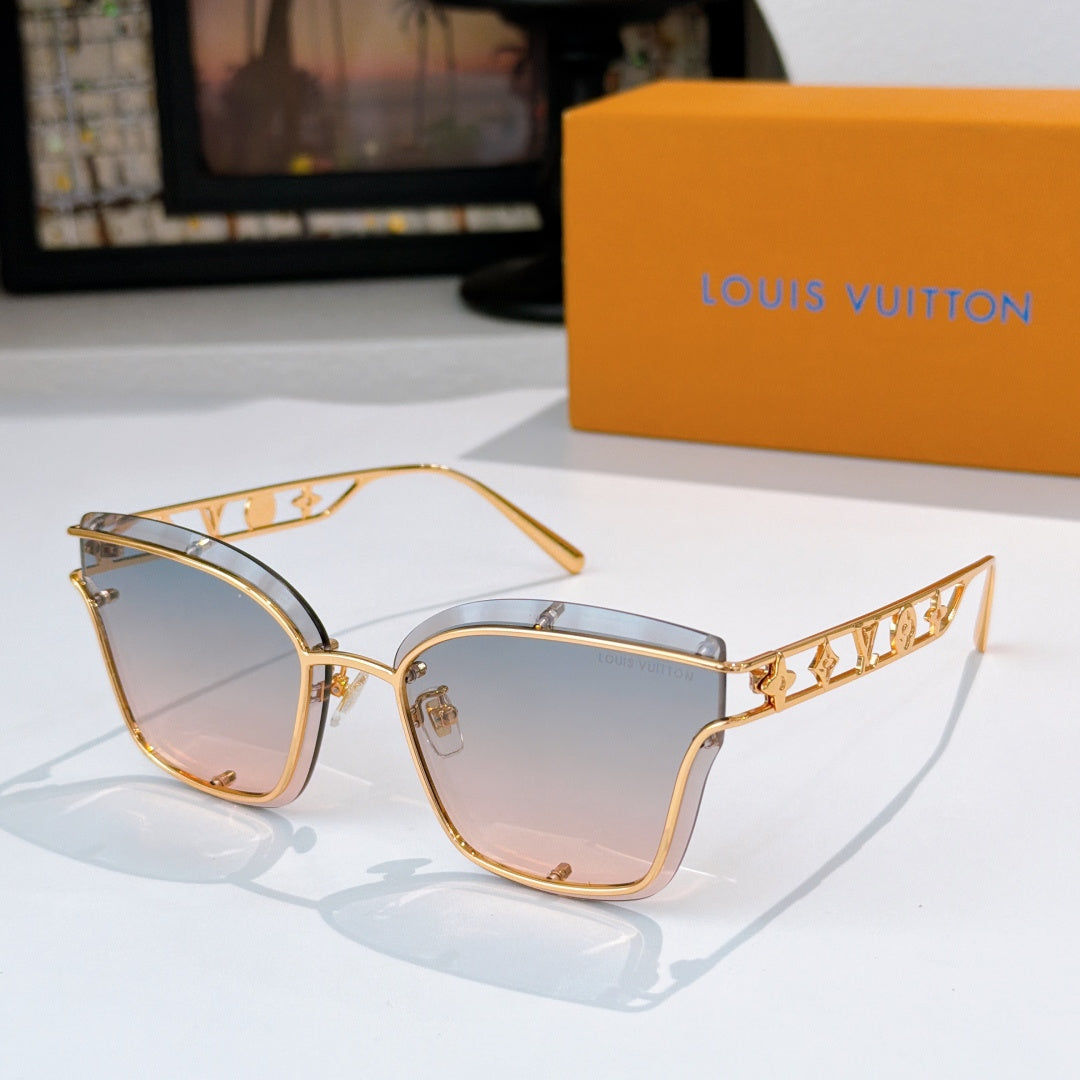 Louis Vuitton square sunglasses with gold frame and light brown lenses