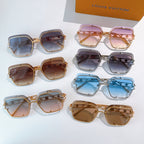 Collection of square sunglasses with gold-tone frames and assorted colored lenses
