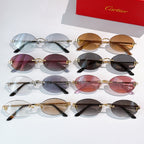 Cartier glasses assortment with mixed frames and tinted lenses: blue, brown, red, and black