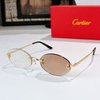 Cartier eyeglasses with gold frame and warm brown lenses, rounded rectangular shape