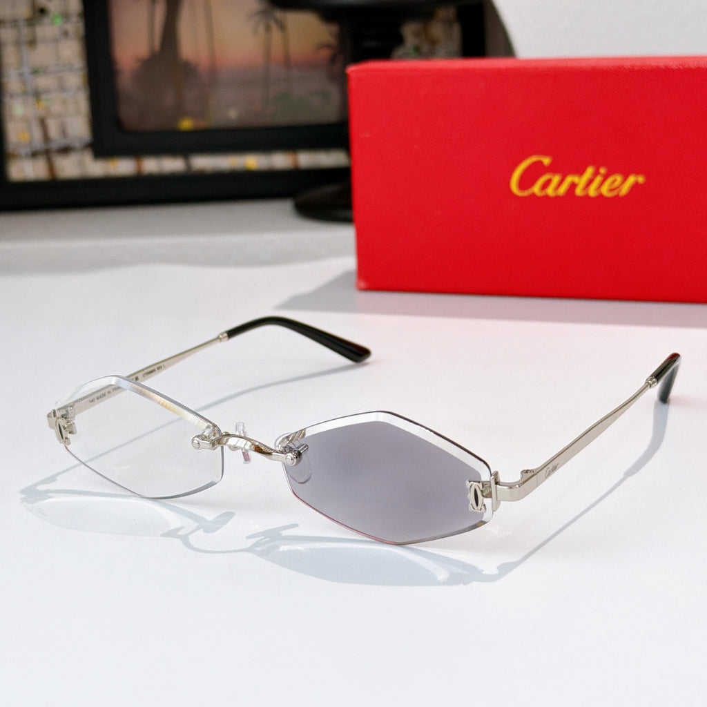 Cartier eyeglasses with silver-tone frame and dark gray lenses