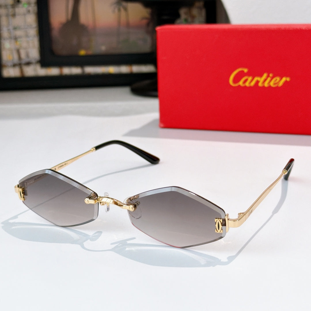 Cartier sunglasses with gold-tone frame and gray gradient lenses