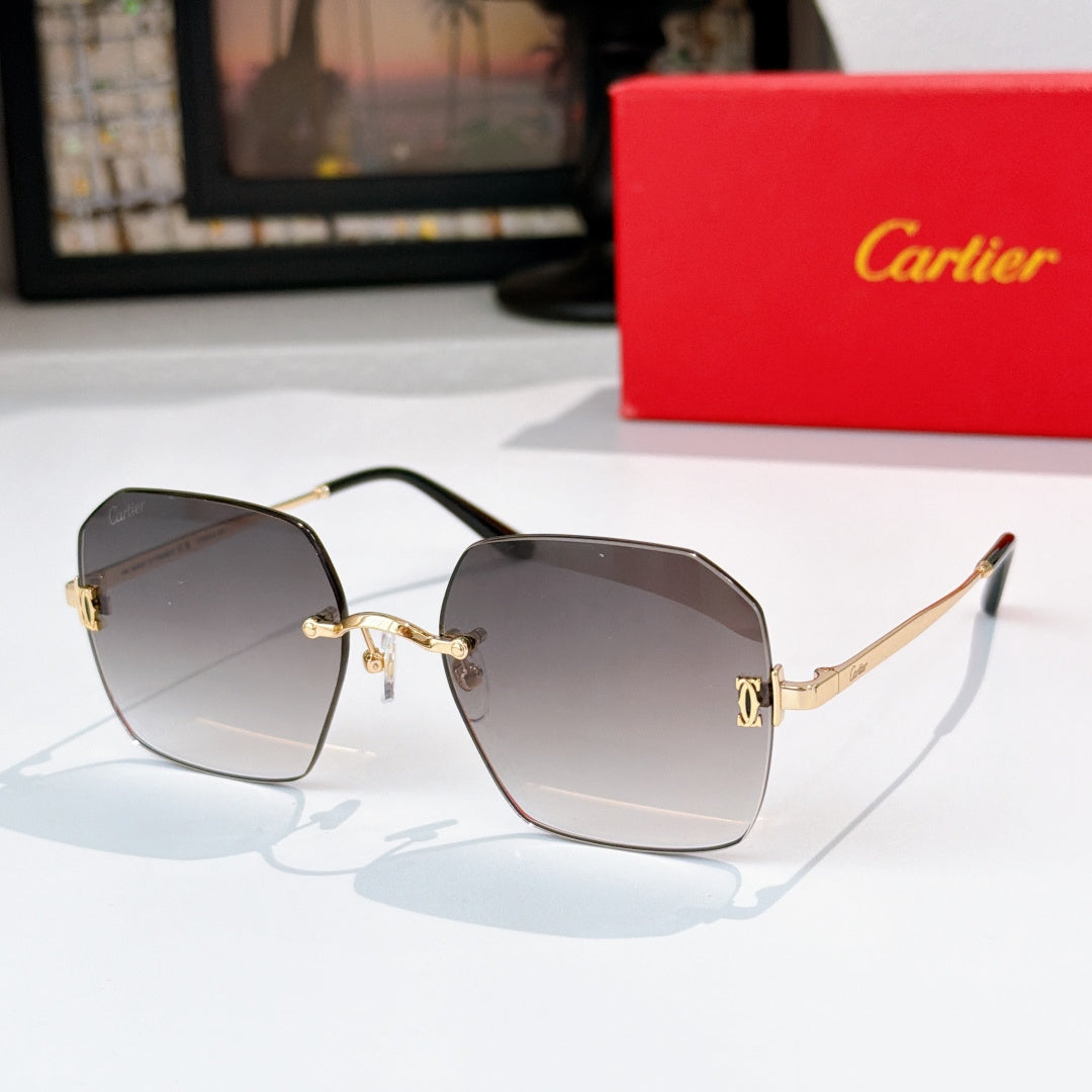 Gold-tone metal glasses with dark gray lenses, hexagonal frames and metal temples