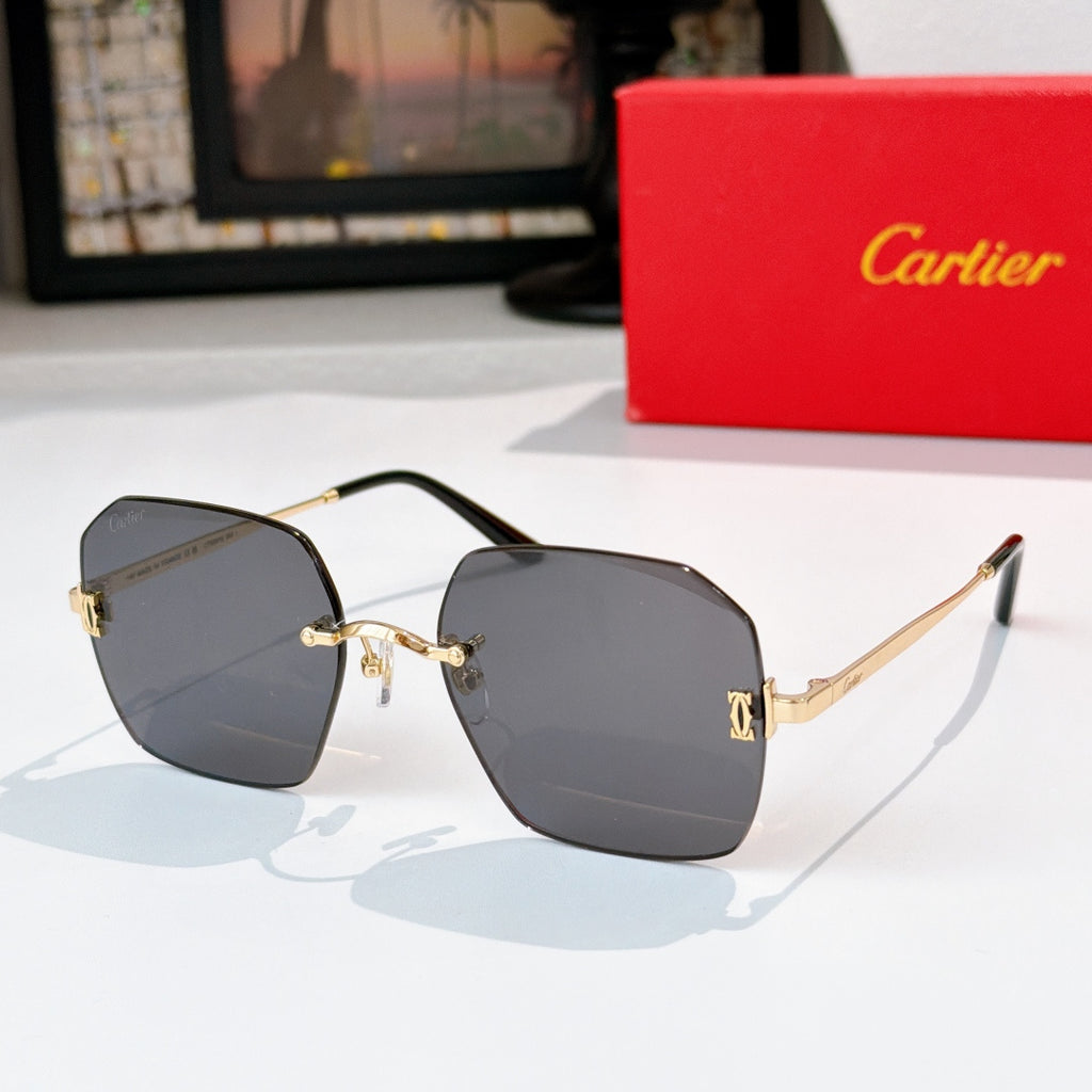 Gold-tone metal glasses with dark gray lenses, hexagonal frames and metal temples