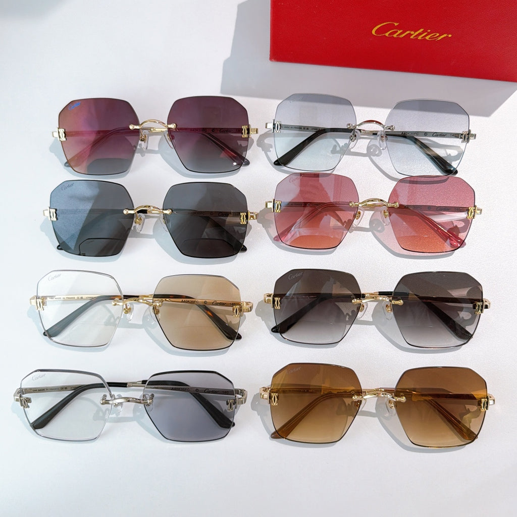 Assorted hexagonal glasses with metal frames and tinted lenses