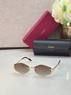 Gold metal sunglasses with pale rose lenses and gold temple details
