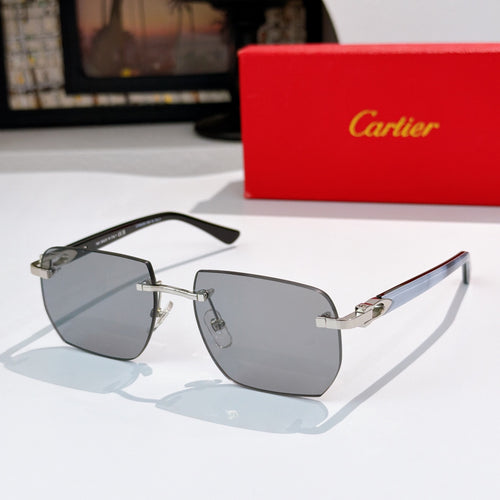 Cartier sunglasses with gray gradient lenses, silver-tone metal frames, square shield