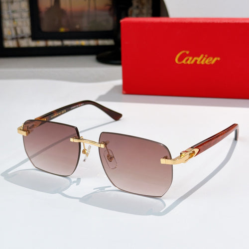 Cartier sunglasses with purple gradient lenses, gold-tone metal frames, square shape
