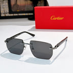 Cartier sunglasses with dark gray gradient lenses, gunmetal-tone frames, square style