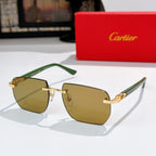 Cartier sunglasses with olive gradient lenses, gold-tone metal frames, green-accent temples