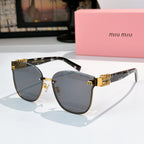 MiuMiu glasses with silver-toned frames and smoke gray lenses