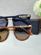Chanel sunglasses duo with black and tortoiseshell frames and tinted lenses