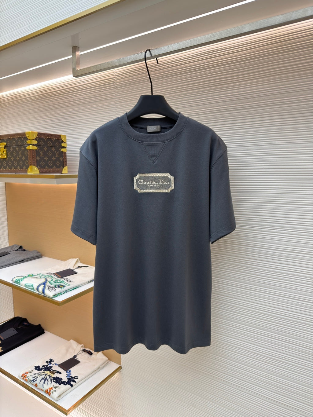 Dior short-sleeve T-shirt in dark blue with crew neck and Dior label patch