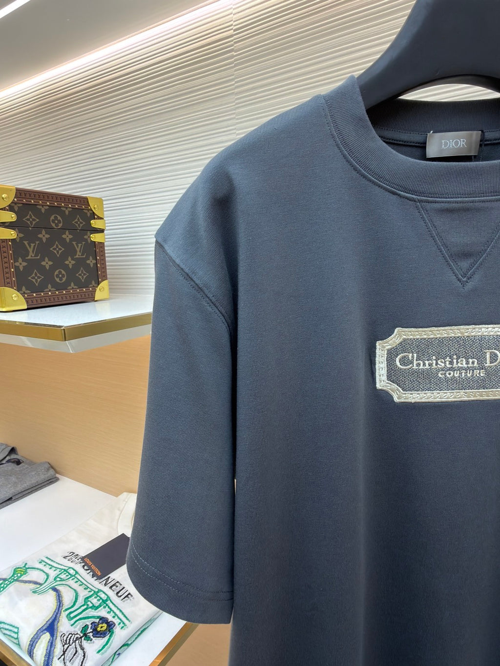 Dior crew-neck T-shirt, dark blue, with Christian Dior Couture logo patch