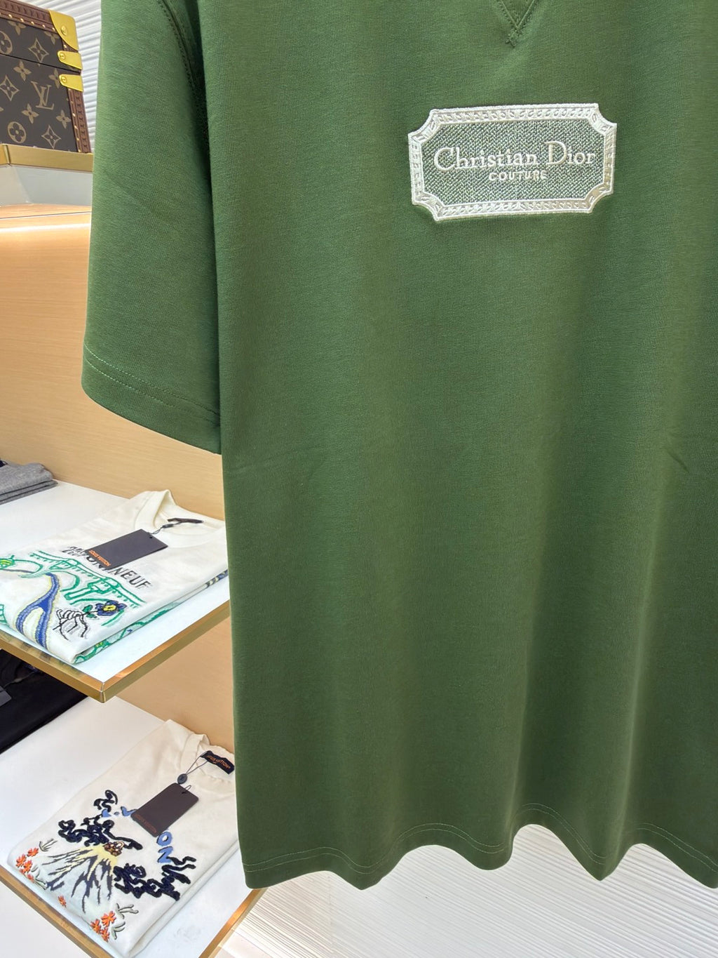 Green T-shirt front view with Christian Dior Couture label