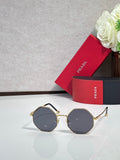 Prada round sunglasses with gold-tone frame and dark gray lenses