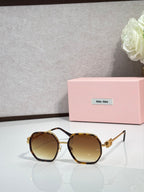 Square sunglasses with tortoiseshell-style frame, tinted lenses, gold-toned temples