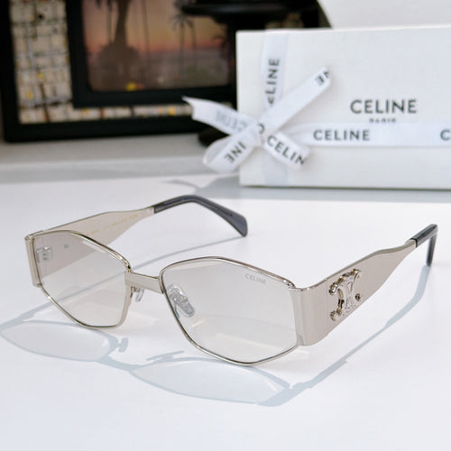 Celine metal-frame eyeglasses with clear lenses and dark inner temples