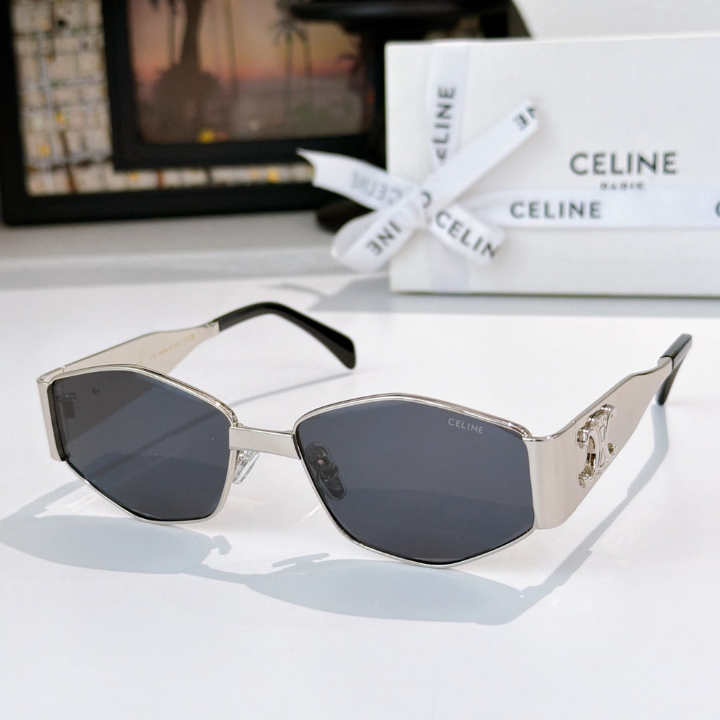 Celine silver sunglasses with dark lenses and slim angular temples