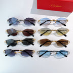 Assorted gold-tone sunglasses with various tinted lenses, several styles shown