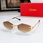 Gold-tone half-rim sunglasses with brown tint lenses and black temple tips