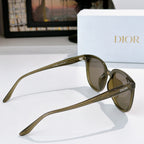 Dior cat-eye sunglasses with olive frame and brown tinted lenses, side profile