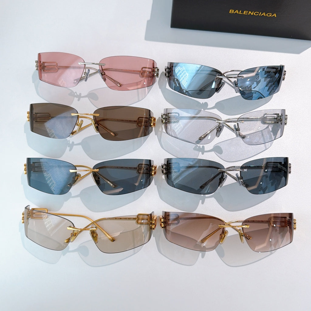 Set of multiple sunglasses with mixed colored lenses and metal frames