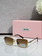 Gold-tone square sunglasses with olive-brown lenses and black temple tips